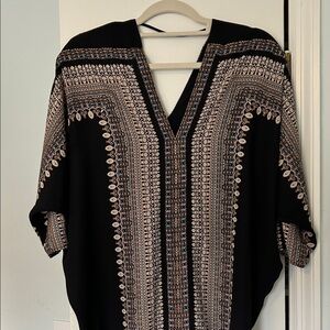 Rose & Olive Black and Cream Patterned Deep V Neck Tunic
